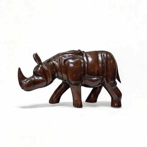 Handcrafted Wooden One Horned Rhino – Decorative Showpiece